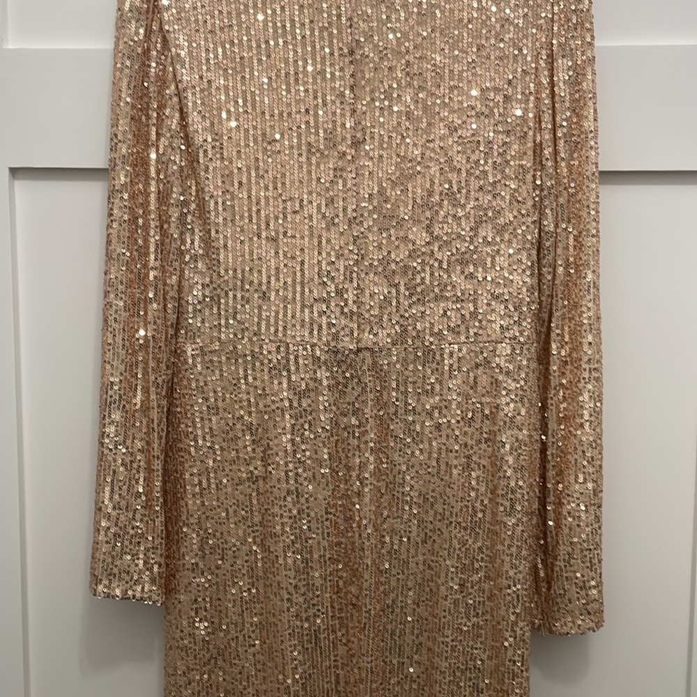 Mac Duggal Champagne Sequin High-Low Twist Front Gown - Picture 10 of 16